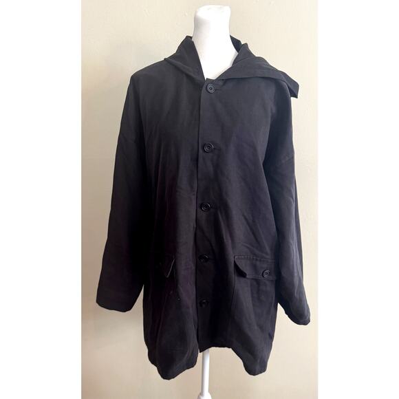 ESKANDAR Cotton/Wool Oversized Hooded Button Up Jacket Black Size 0 - Picture 1 of 5